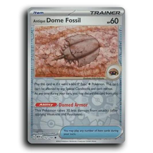 Antique Dome Fossil 152/165 151 Common Pokemon Card TCG Near Mint NM Reverse Holo