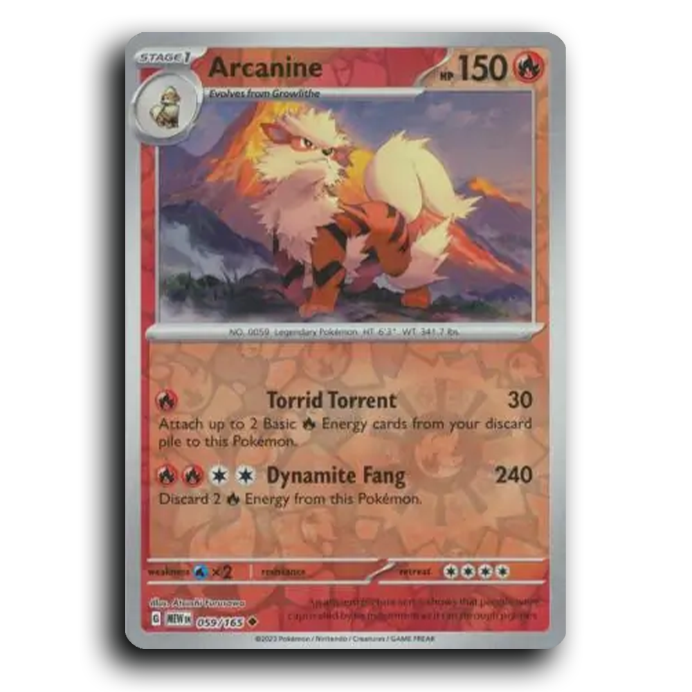 Arcanine 059/165 151 Uncommon Pokemon Card TCG Reverse Holo