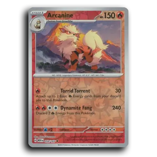 Arcanine 059/165 151 Uncommon Pokemon Card TCG Reverse Holo
