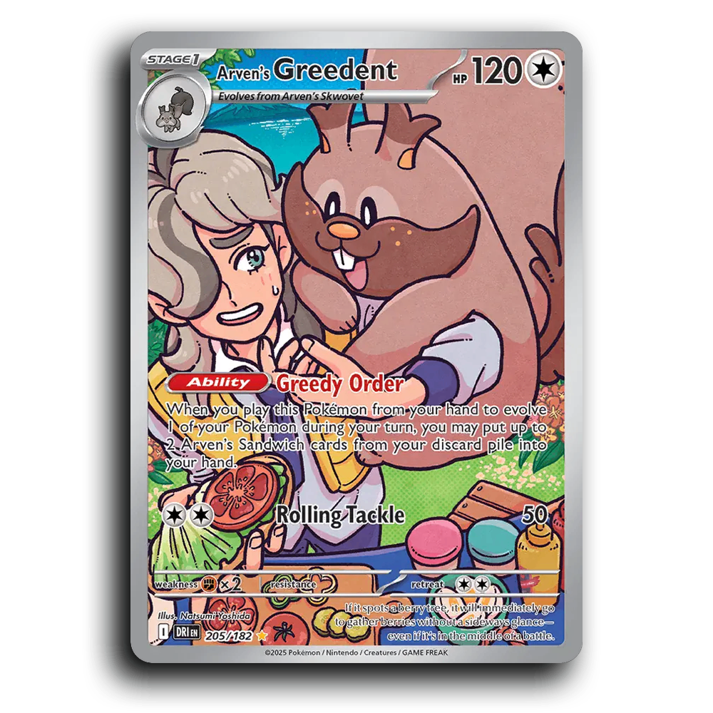 Arven's Greedent 205/182 Destined Rivals Illustration Rare Pokemon Card TCG Holofoil
