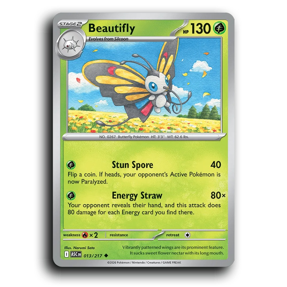 Beautifly 013/217 Ascended Heroes Uncommon Pokemon Card TCG Near Mint NM