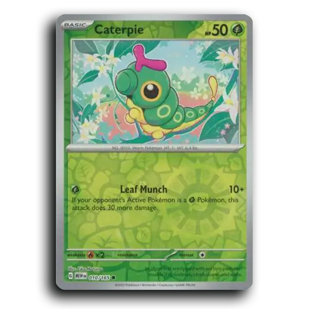 Caterpie 010/165 151 Common Pokemon Card TCG Reverse Holo