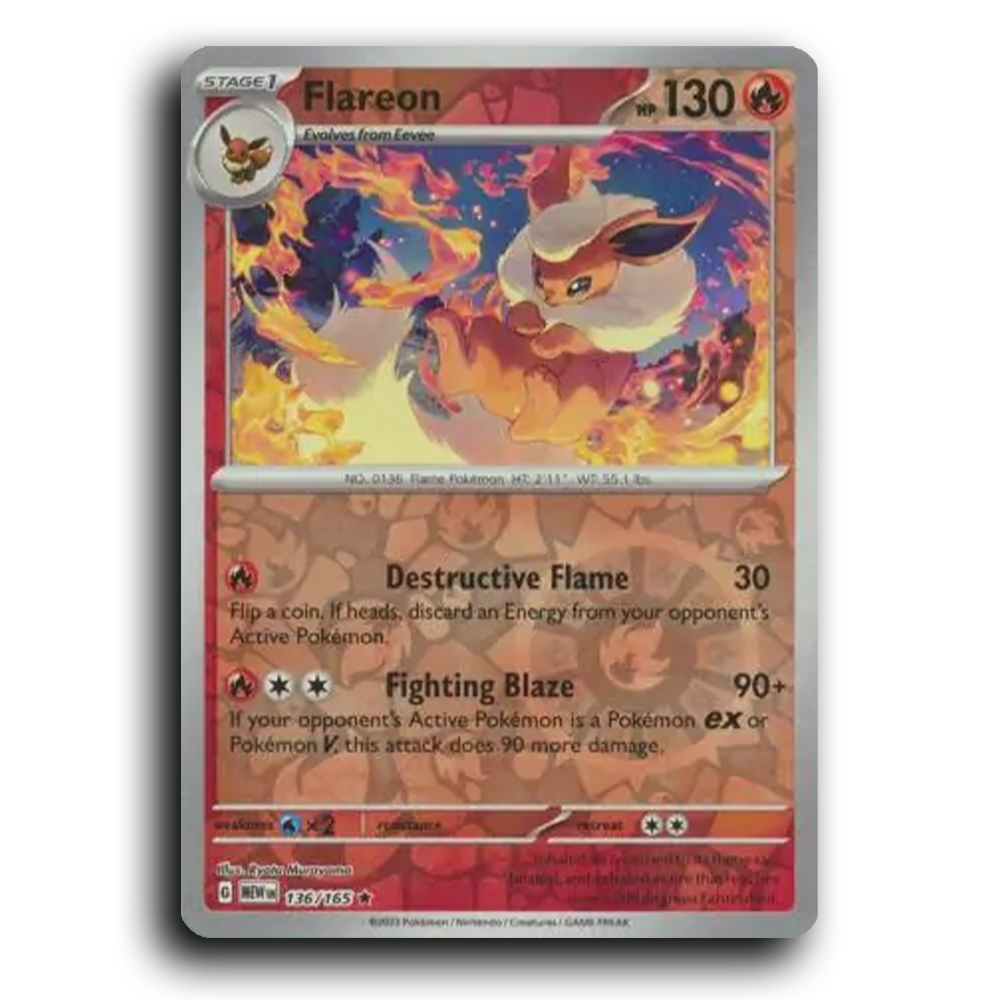 Flareon 136/165 151 Rare Pokemon Card TCG Near Mint NM Reverse Holo