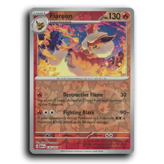 Flareon 136/165 151 Rare Pokemon Card TCG Near Mint NM Reverse Holo