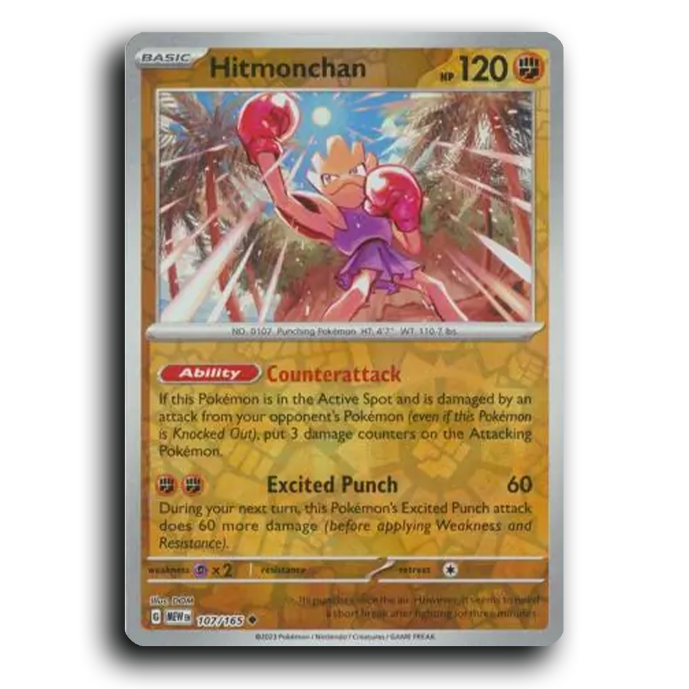 Hitmonchan 107/165 151 Uncommon Pokemon Card TCG Near Mint NM Reverse Holo