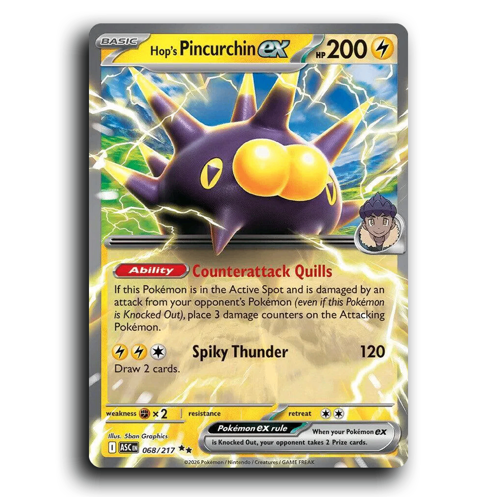 Hop's Pincurchin ex 068/217 Ascended Heroes Double Rare Pokemon Card TCG Near Mint NM Holofoil