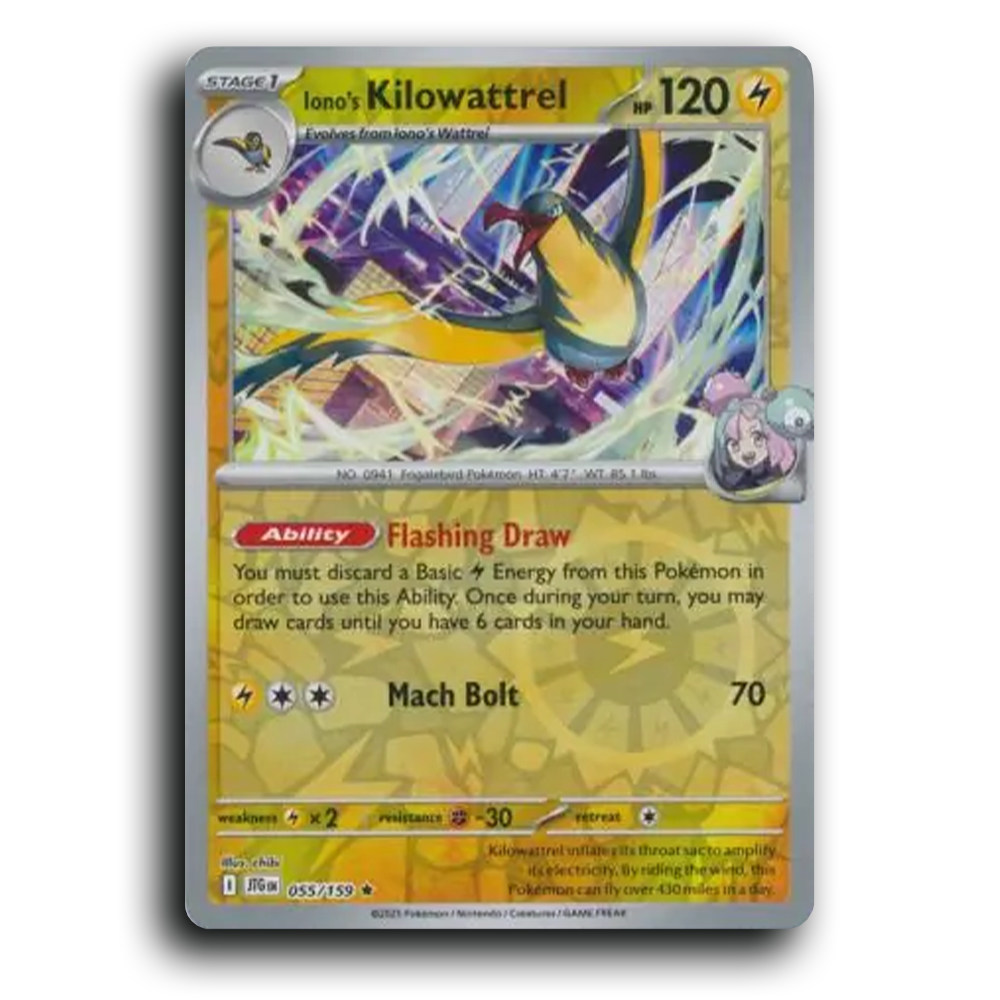Iono's Kilowattrel 055/159 Journey Together Rare Pokemon Card TCG Reverse Holo