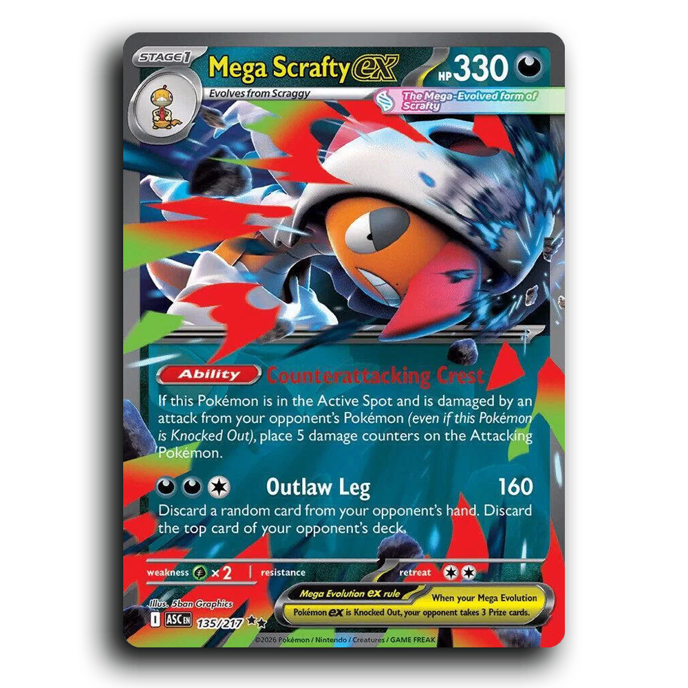 Mega Scrafty ex 135/217 Ascended Heroes Double Rare Pokemon Card TCG Near Mint NM Holofoil