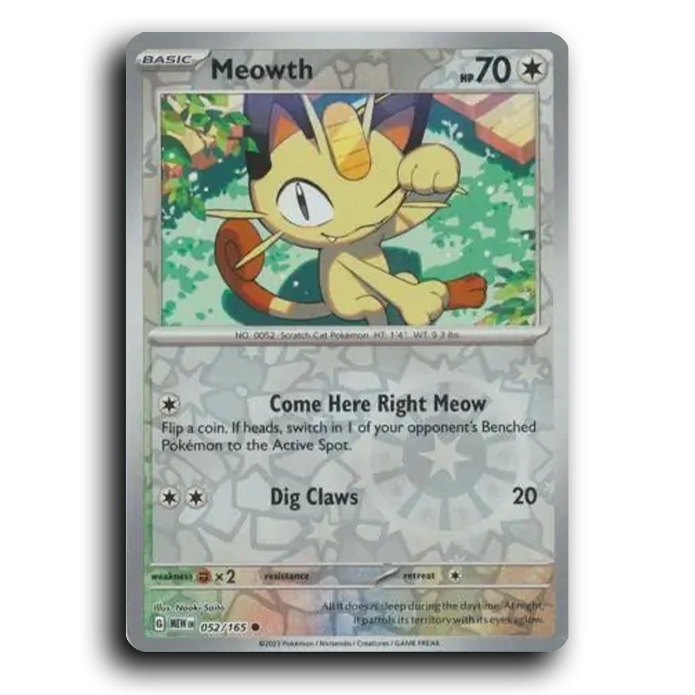 Meowth 052/165 151 Common Pokemon Card TCG Reverse Holo