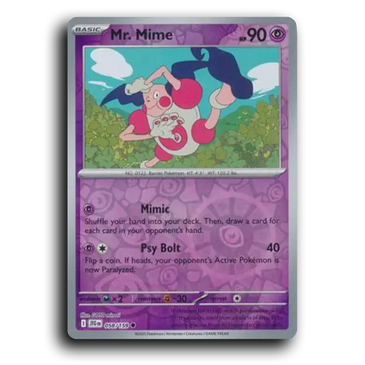 Mr. Mime 058/159 Journey Together Common Pokemon Card TCG Reverse Holo