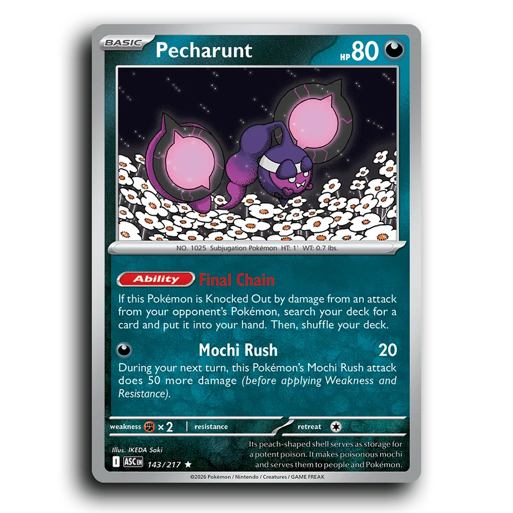 Pecharunt 143/217 Ascended Heroes Rare Pokemon Card TCG Near Mint NM Holofoil