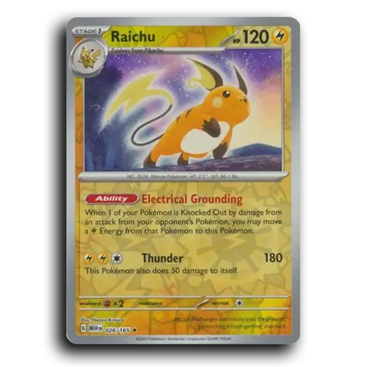Raichu 026/165 151 Rare Pokemon Card TCG Reverse Holo