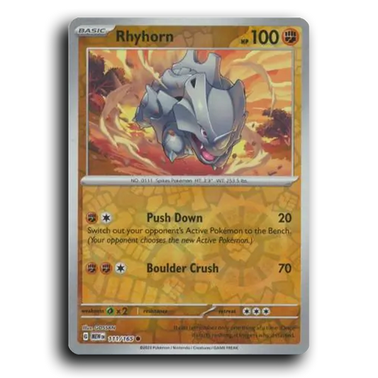 Rhyhorn 111/165 151 Common Pokemon Card TCG Near Mint NM Reverse Holo