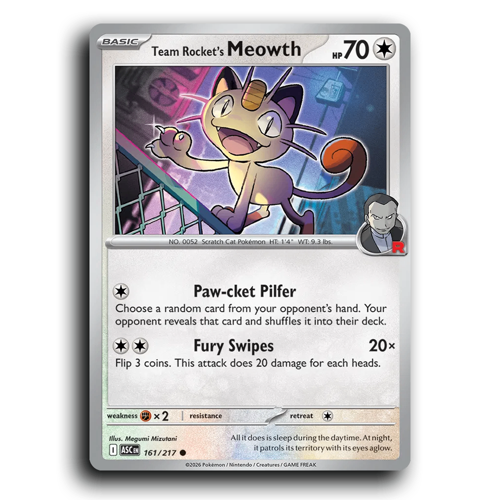 Team Rocket's Meowth 161/217 Ascended Heroes Common Pokemon Card TCG Near Mint NM