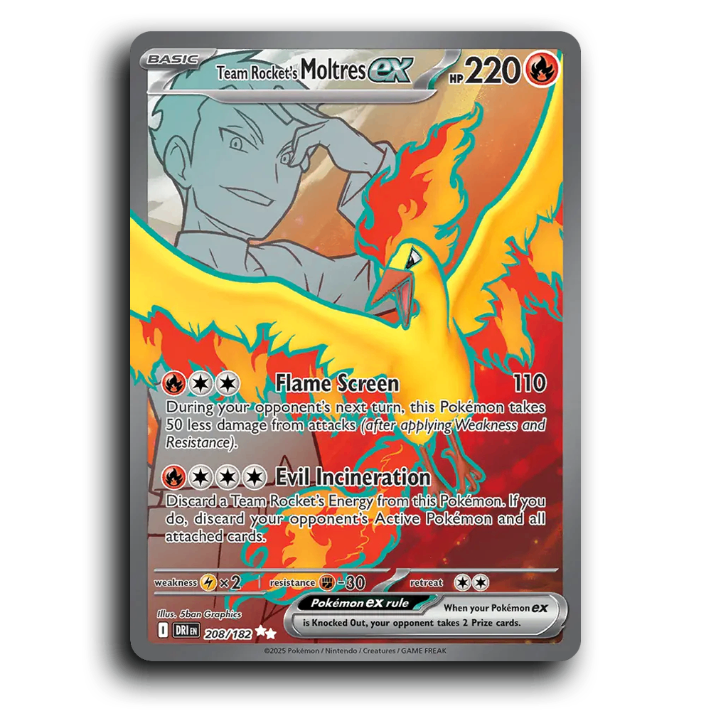 Team Rocket's Moltres ex 208/182 Destined Rivals Ultra Rare Pokemon Card TCG Holofoil