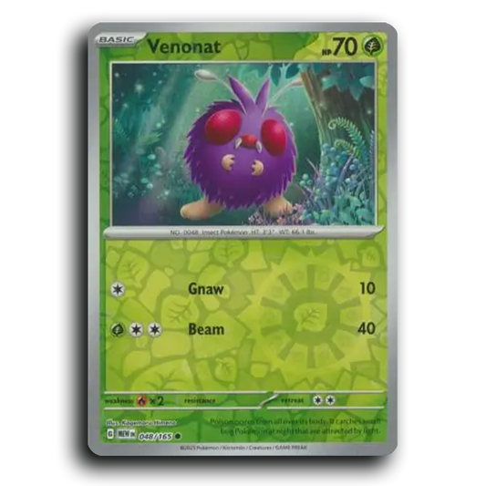 Venonat 048/165 151 Common Pokemon Card TCG Reverse Holo