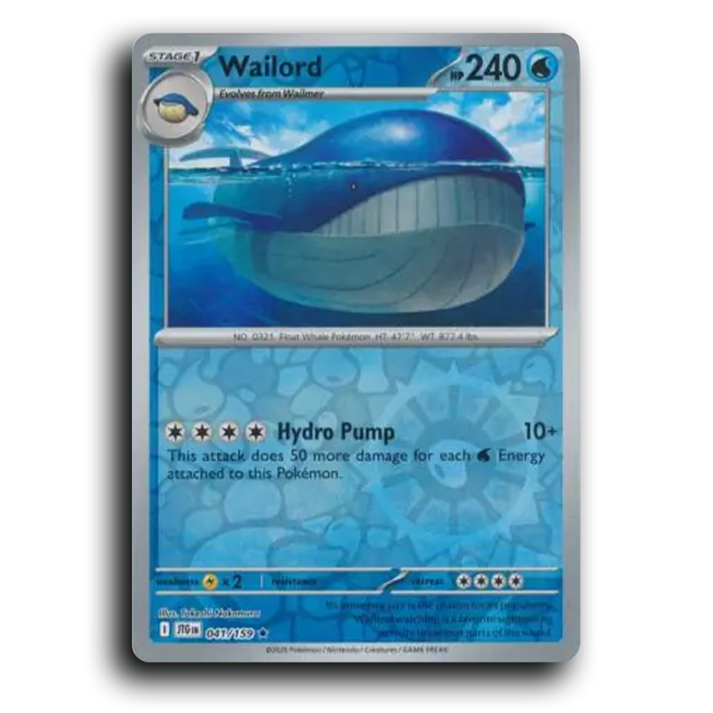 Wailord 041/159 Journey Together Rare Pokemon Card TCG Reverse Holo