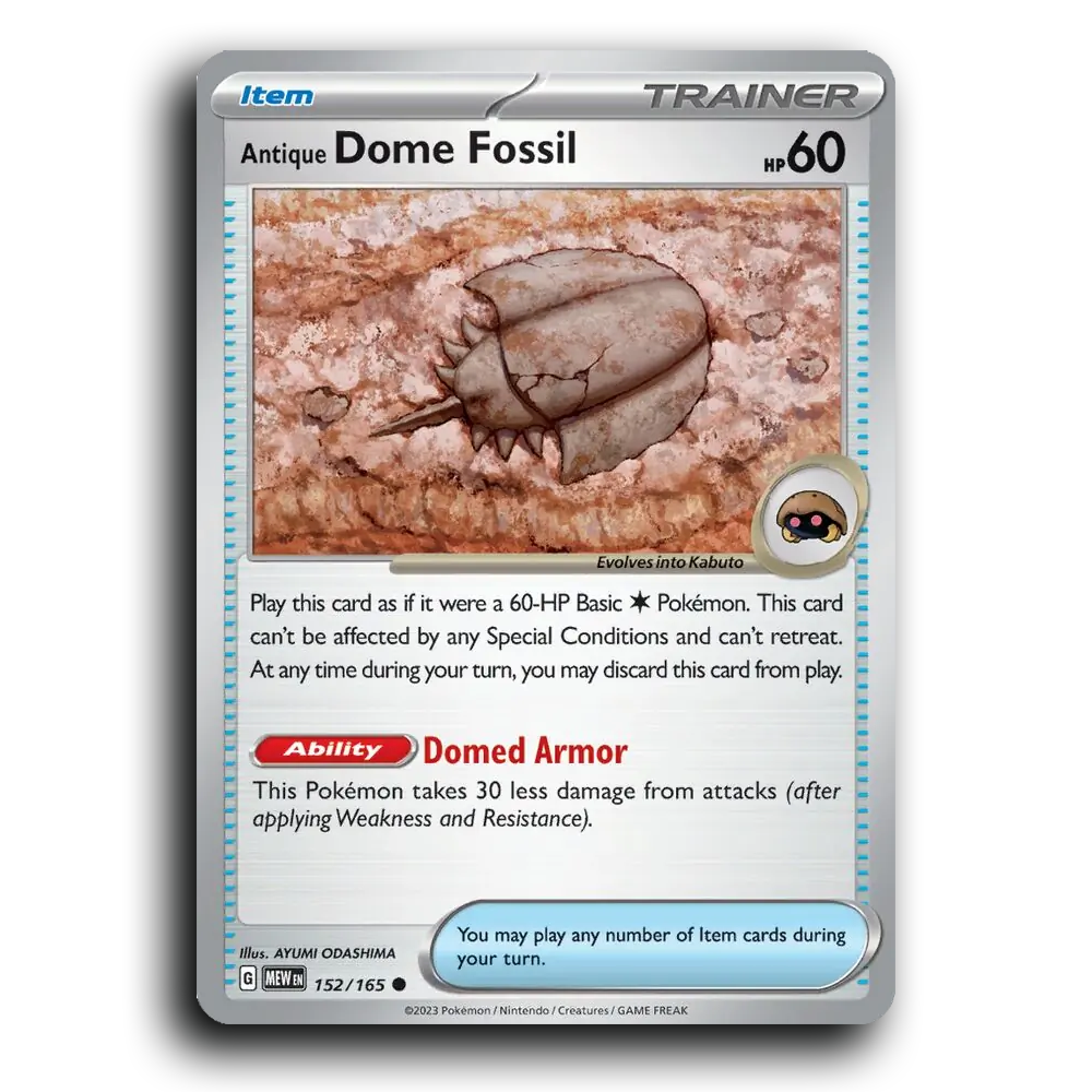 Antique Dome Fossil 152/165 151 Common Pokemon Card TCG Near Mint NM