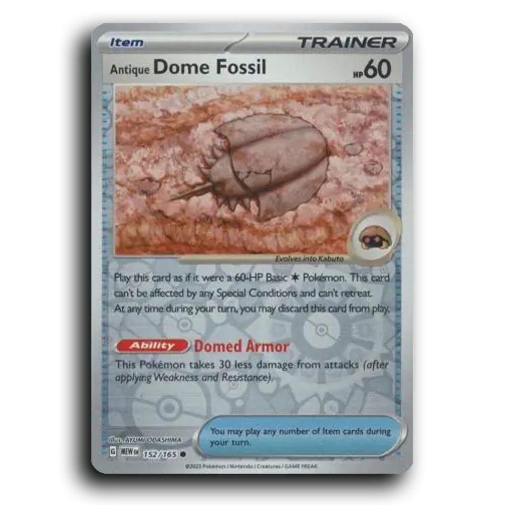 Antique Dome Fossil 152/165 151 Common Pokemon Card TCG Near Mint NM Reverse Holo