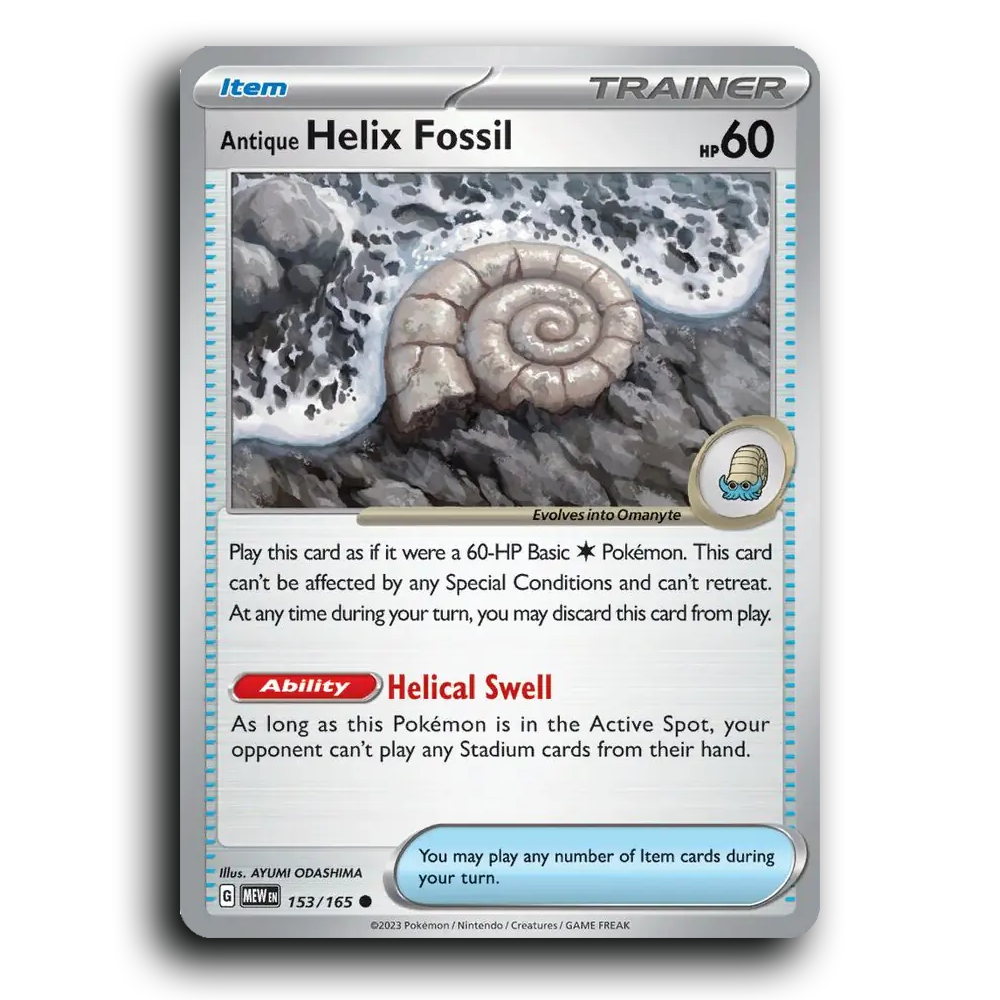 Antique Helix Fossil 153/165 151 Common Pokemon Card TCG Near Mint NM