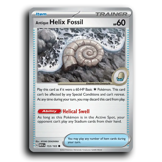 Antique Helix Fossil 153/165 151 Common Pokemon Card TCG Near Mint NM