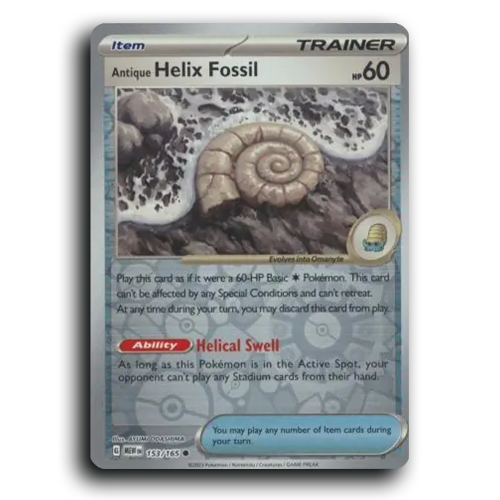 Antique Helix Fossil 153/165 151 Common Pokemon Card TCG Near Mint NM Reverse Holo