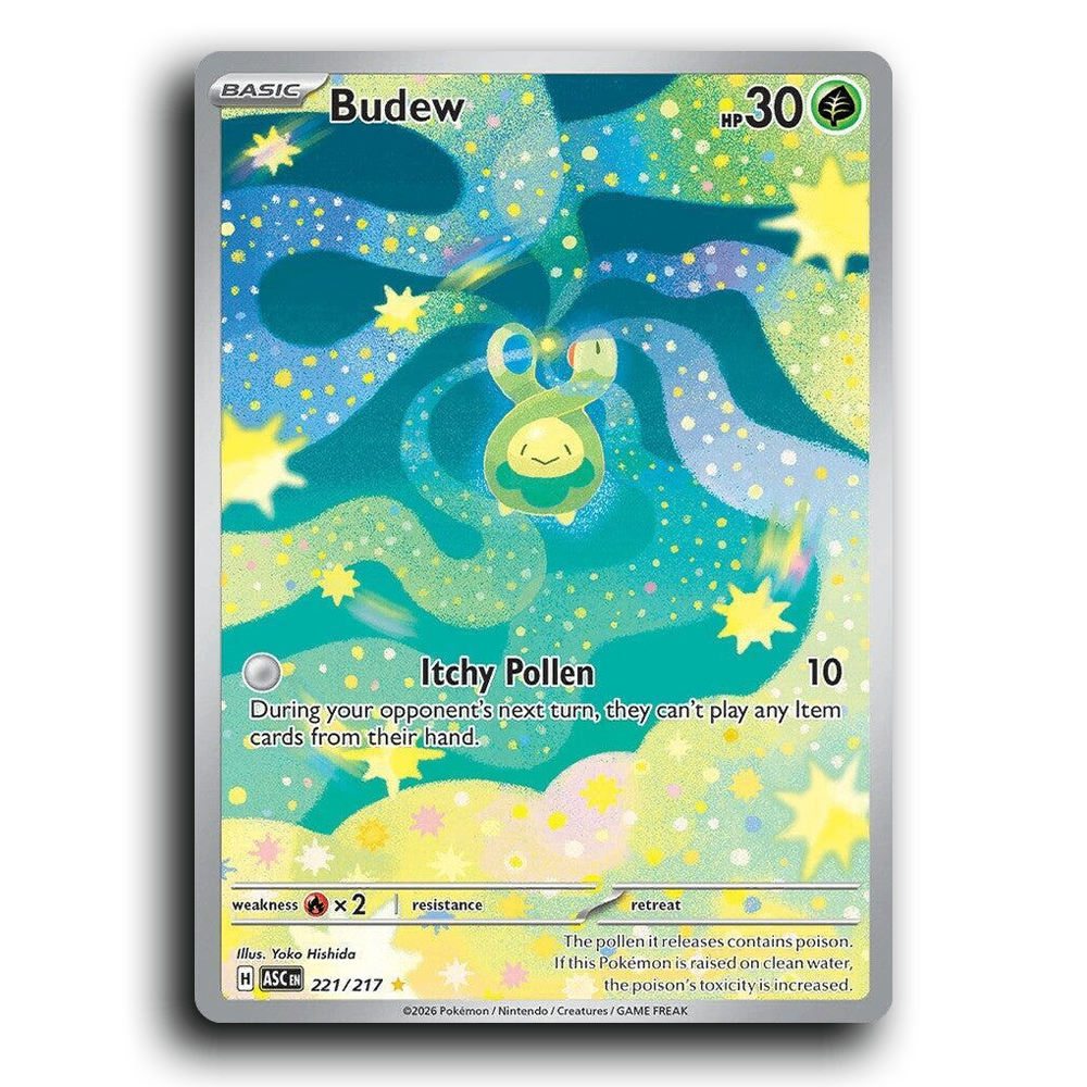 Budew 221/217 Ascended Heroes Illustration Rare Pokemon Card TCG Near Mint NM Holofoil