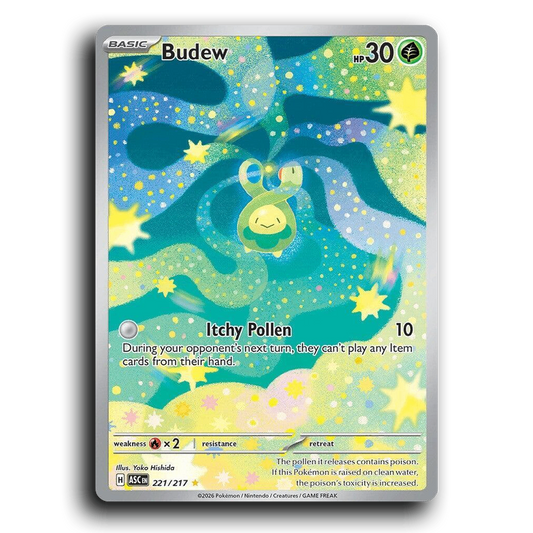 Budew 221/217 Ascended Heroes Illustration Rare Pokemon Card TCG Near Mint NM Holofoil