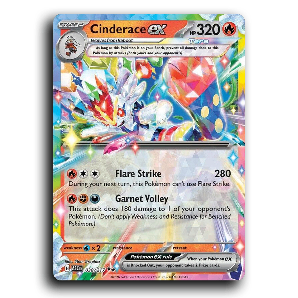 Cinderace ex 038/217 Ascended Heroes Double Rare Pokemon Card TCG Near Mint NM Holofoil