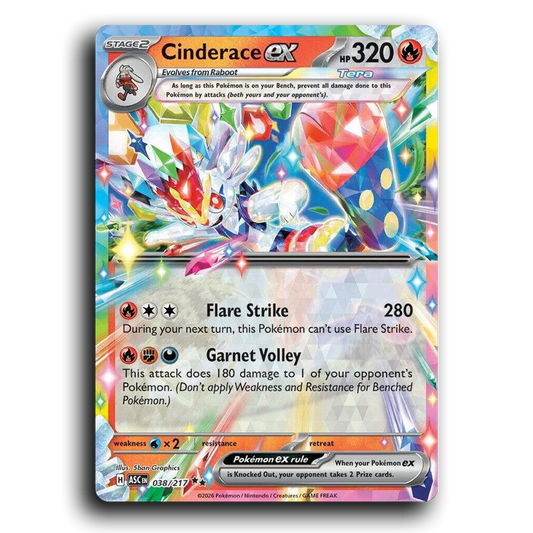 Cinderace ex 038/217 Ascended Heroes Double Rare Pokemon Card TCG Near Mint NM Holofoil