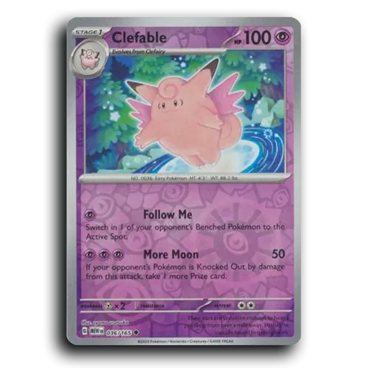 Clefable 036/165 151 Uncommon Pokemon Card TCG Reverse Holo