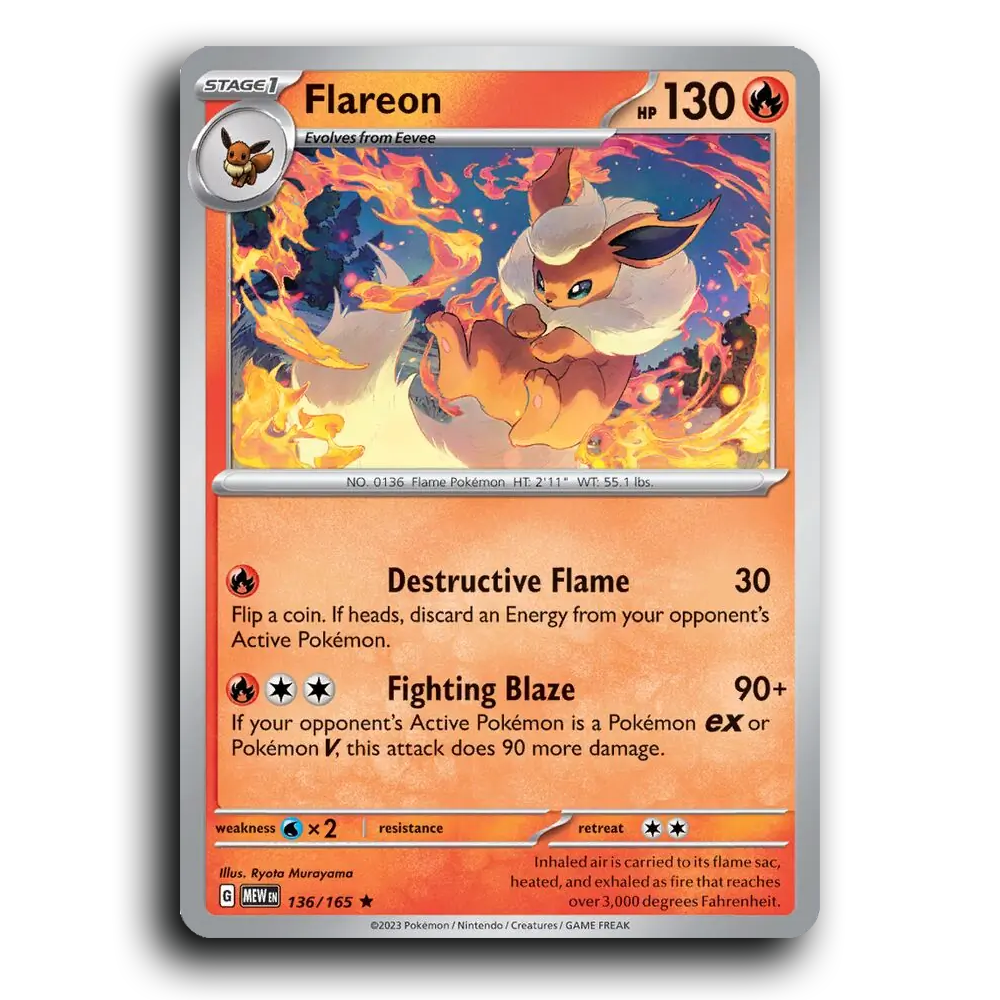 Flareon 136/165 151 Rare Pokemon Card TCG Near Mint NM Holofoil