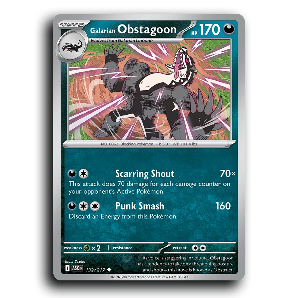 Galarian Obstagoon 132/217 Ascended Heroes Uncommon Pokemon Card TCG Near Mint NM
