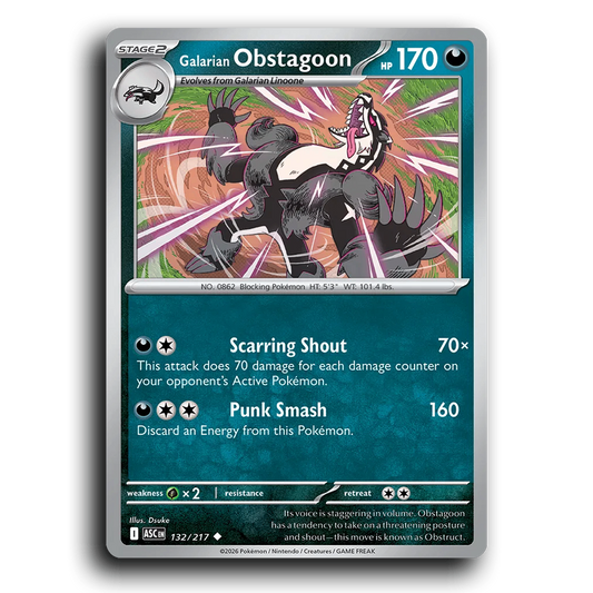 Galarian Obstagoon 132/217 Ascended Heroes Uncommon Pokemon Card TCG Near Mint NM