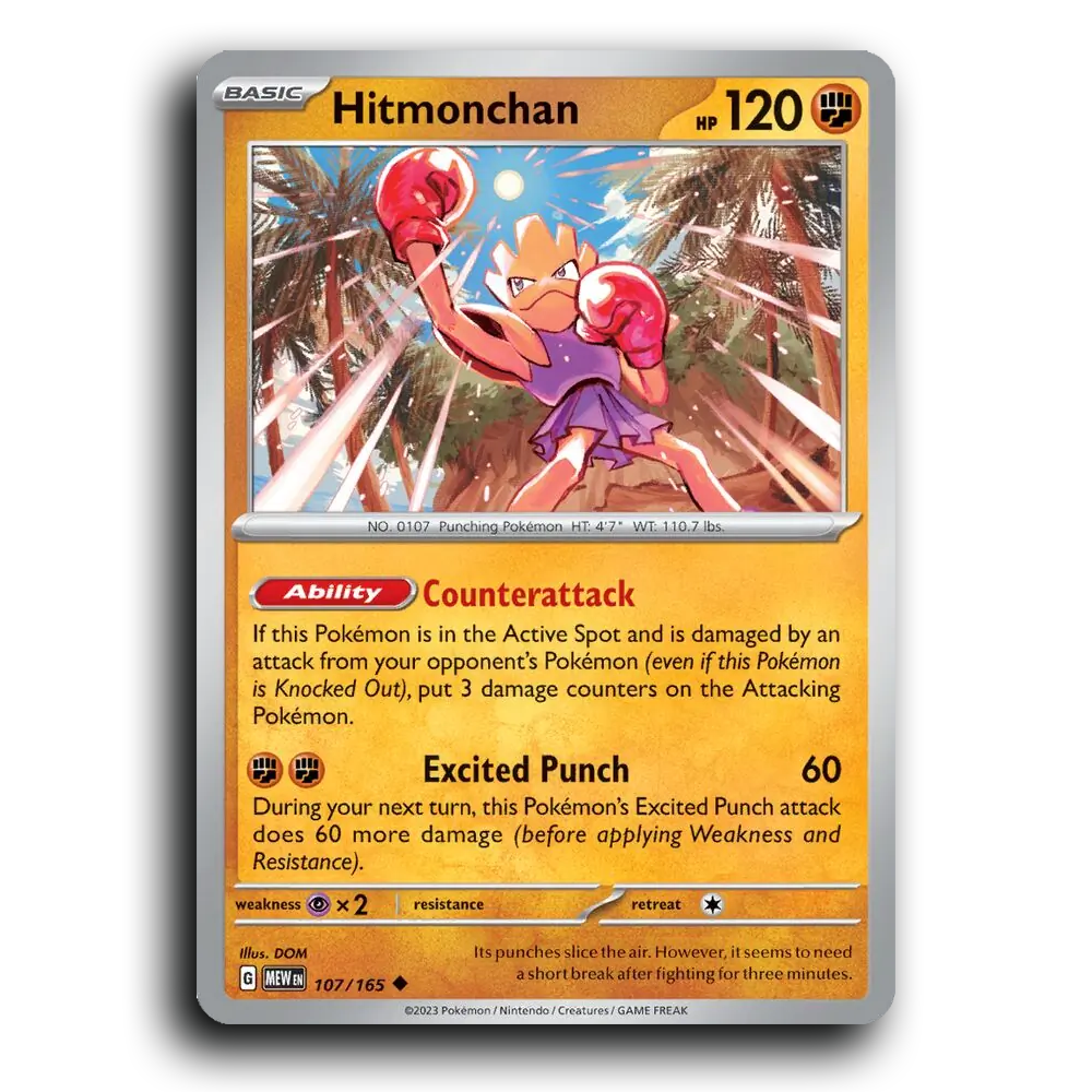 Hitmonchan 107/165 151 Uncommon Pokemon Card TCG Near Mint NM