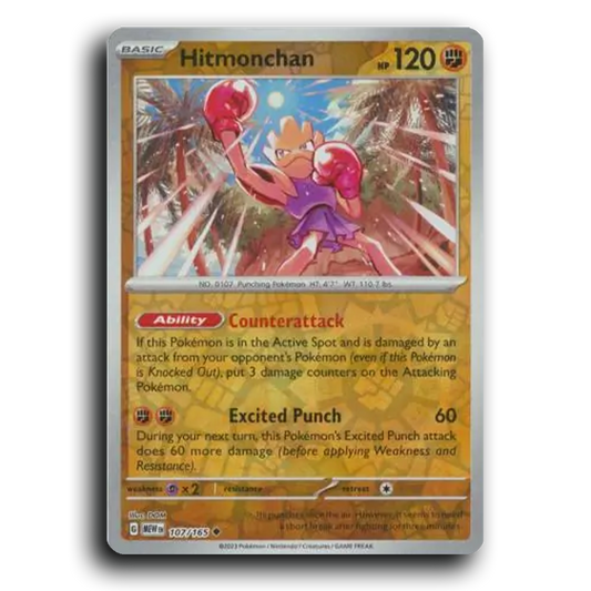 Hitmonchan 107/165 151 Uncommon Pokemon Card TCG Near Mint NM Reverse Holo