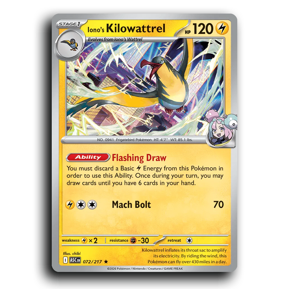 Iono's Kilowattrel 072/217 Ascended Heroes Rare Pokemon Card TCG Near Mint NM Holofoil