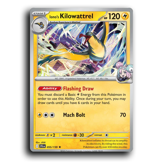 Iono's Kilowattrel 055/159 Journey Together Rare Pokemon Card TCG Holofoil