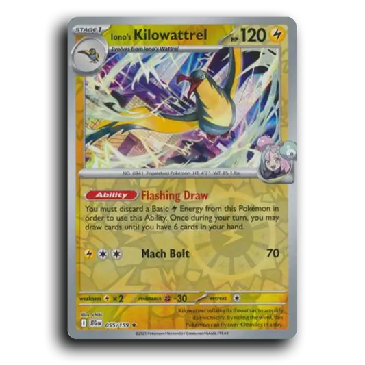 Iono's Kilowattrel 055/159 Journey Together Rare Pokemon Card TCG Reverse Holo