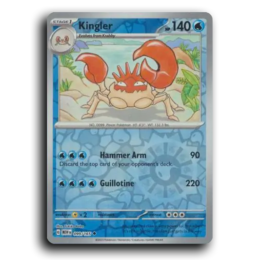 Kingler 099/165 151 Uncommon Pokemon Card TCG Near Mint NM Reverse Holo