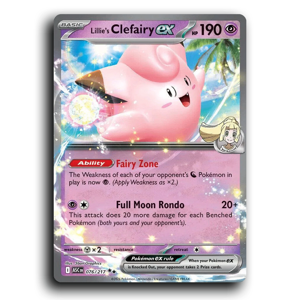 Lillie's Clefairy ex 076/217 Ascended Heroes Double Rare Pokemon Card TCG Near Mint NM Holofoil