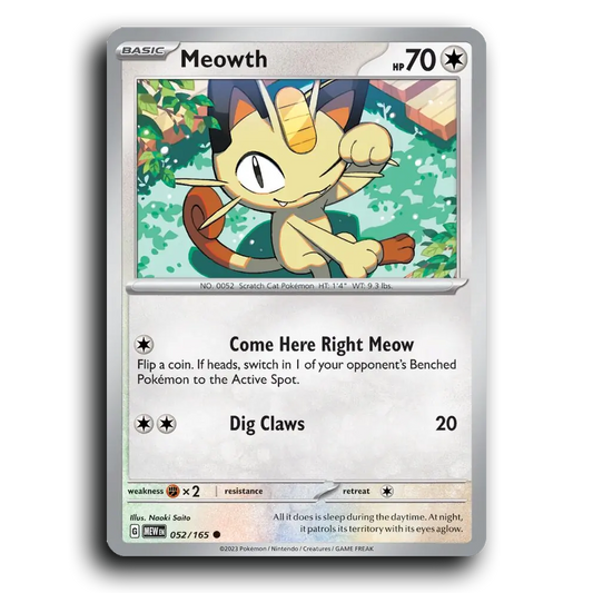 Meowth 052/165 151 Common Pokemon Card TCG
