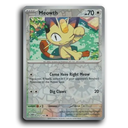 Meowth 052/165 151 Common Pokemon Card TCG Reverse Holo