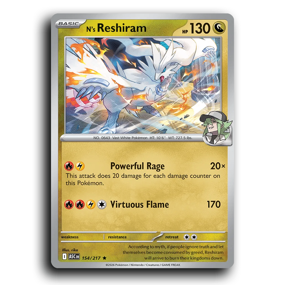 N's Reshiram 154/217 Ascended Heroes Rare Pokemon Card TCG Near Mint NM Holofoil
