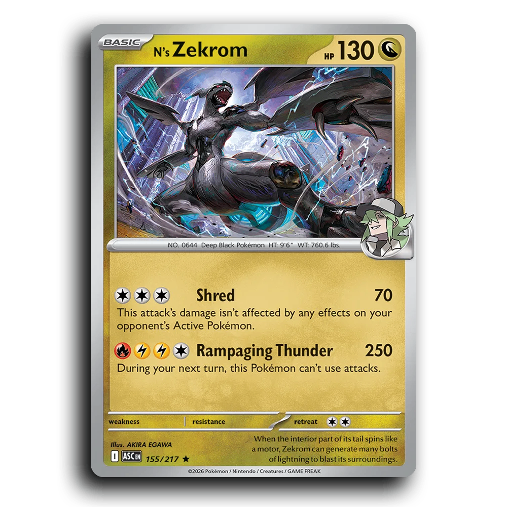 N's Zekrom 155/217 Ascended Heroes Rare Pokemon Card TCG Near Mint NM Holofoil