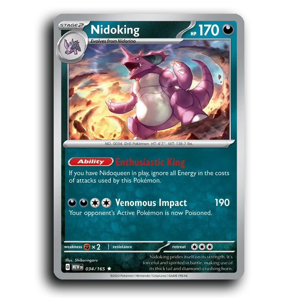 Nidoking 034/165 151 Rare Pokemon Card TCG Holofoil