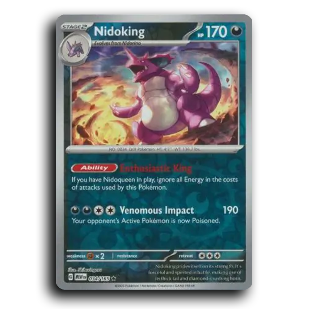 Nidoking 034/165 151 Rare Pokemon Card TCG Reverse Holo