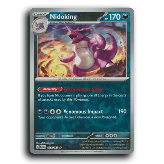 Nidoking 034/165 151 Rare Pokemon Card TCG Reverse Holo