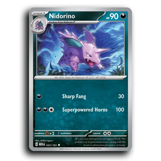 Nidorino 033/165 151 Uncommon Pokemon Card TCG