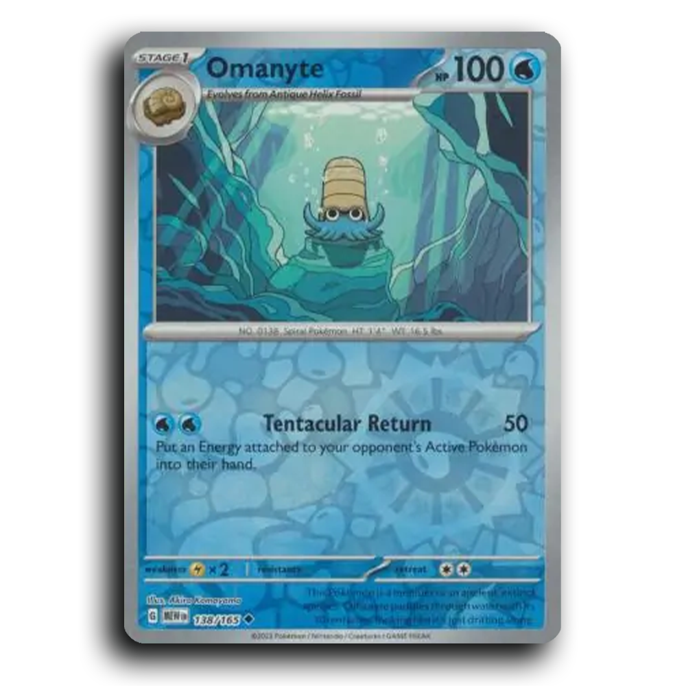 Omanyte 138/165 151 Uncommon Pokemon Card TCG Near Mint NM Reverse Holo